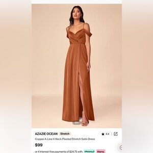 NEVER WORN, TAGS ON! Azazie copper bridesmaids dress size 6. Original $99.